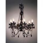 Large Black 6 Arm Chandelier With Beads