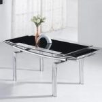 Mariah Extending Dining Table In Black Glass With Chrome