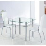Como Square Clear Glass Dining Table And 2 Ivory Pisa Chairs
