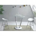 Twist Glass Bar Table In White With Chrome Pillars