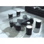 Beijing Glass Coffee Table With 4 Black Stools And Base