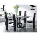 VO1 Black Glass Dining Set with 4 Black Chrome PU Chairs