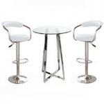 Poseur Glass Top Bar Table with 2 Zenith White Bar Stools