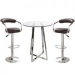 Poseur Glass Top Bar Table with 2 Zenith Black Bar Stools