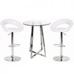 Poseur Glass Top Bar Table with 2 Leoni White Bar Stools