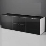 Primera Low Sideboard In Black Glass With 2 Door And 2 Drawer
