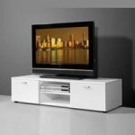 Modern Low Plasma TV Stand In White With 2 High Gloss Doors