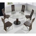 Coma Clear Glass Brown Pillar Dining Table And 6 Chairs