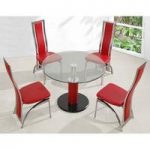 Coma Round Glass Red Pillar Dining Table And 4 Chicago Chairs