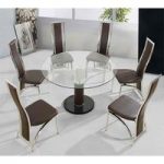 Coma Clear Glass Brown Pillar Dining Table And 6 Chicago Chairs