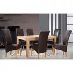 Evelyn Oak Dining Table With 6 Brown Dining Chairs