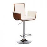 Pique Bar Stool In White Faux Leather And Walnut