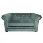 Grey Velvet Diamante 2 Seater Chesterfield Sofa