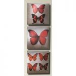 Red Metallic Butterflies Set of 3 Wall Art