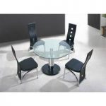 Coma Round Clear Glass Dining Table And 4 Black Manhattan Chairs