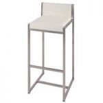 Mattia Bar Chair In White Real Leather And Stainless Steel Frame