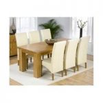 Daniela Solid Oak Dining Table And 6 Leather Chairs In Cream