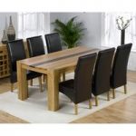 Beatrice Oak Dining Table With Walnut Strip And 6 Leather Chairs