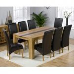 Beatrice Oak Dining Table with Walnut Strip And 8 Leather Chairs