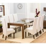 Arturo Rectangle Walnut Glass Top Dining Table And 8 WNG Chairs