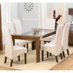 Arturo Walnut Glass Top Dining Table And 6 Wenge Dining Chairs