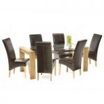 Arturo Glass Dining Table Large In Oak And 6 Roma Dining Chairs
