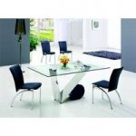 Eugenio Glass Dining Table and 4 Leather Dining Chairs