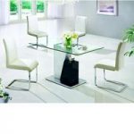 Alonzo Glass Dining Table In Clear And 6 G654 PU Dining Chairs