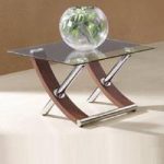 Gemini Lamp Table In Clear Glass Top With Walnut And Chrome Base