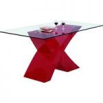 X Clear Glass Dining Table in Red High Gloss Base