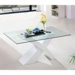 X Clear Glass Dining Table in White High Gloss Base