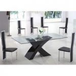X Glass Dining Table in Black High Gloss Base And 4 Chairs