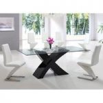 X Glass Dining Table in Black High Gloss Base And 4 Z Chairs