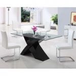 X Glass Dining Table in Black High Gloss Base And 4 Dining Chair