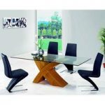 X Glass Dining Table Oak Finish And 4 Z Dining Chairs