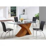 X Clear Glass Dining Table in Oak Finish And 4 Dining Chairs