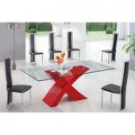 X Glass Dining Table in Red High Gloss Base And 4 Chairs