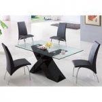 X Glass Dining Table In Black High Gloss Base And 6 Renee Chairs