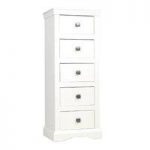 Quebec Narrow Chest Of Drawers In Cream With 5 Drawers