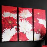 Red And White Flower Triptych Wall Art
