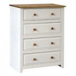 Caprio Chest of Drawers In White With Waxed Pine And 4 Drawers