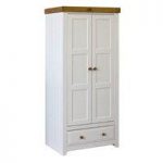Caprio Wardrobe In White With Waxed Pine And 2 Door And 1 Drawer