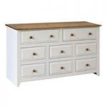 Caprio 6+2 Drawers Chest Wide In White With Waxed Pine