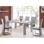 Giovanni Glass Top Dining Table In Grey Gloss And 6 Dining Chair