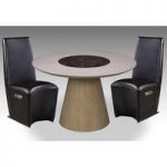 Retro Round Marble Dining Table And 4 Faux Leather Chairs