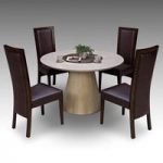 Retro Round Marble Dining Table And 4 Retro Elm Chairs