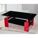 Kontrast Coffee Table In Black Glass With Red High Gloss Legs