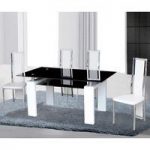 Kontrast Black Glass Dining Table In Gloss White 6 Deluxe Chairs