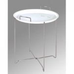 Marion Round Serving Table In White And Chrome