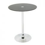 Roma Bar Table Round In Black Glass With Chrome Base